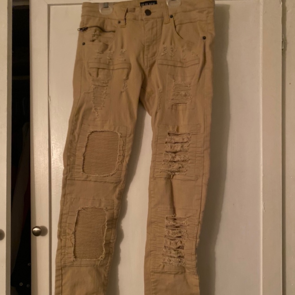 BLACK, khaki skinny ripped men jeans